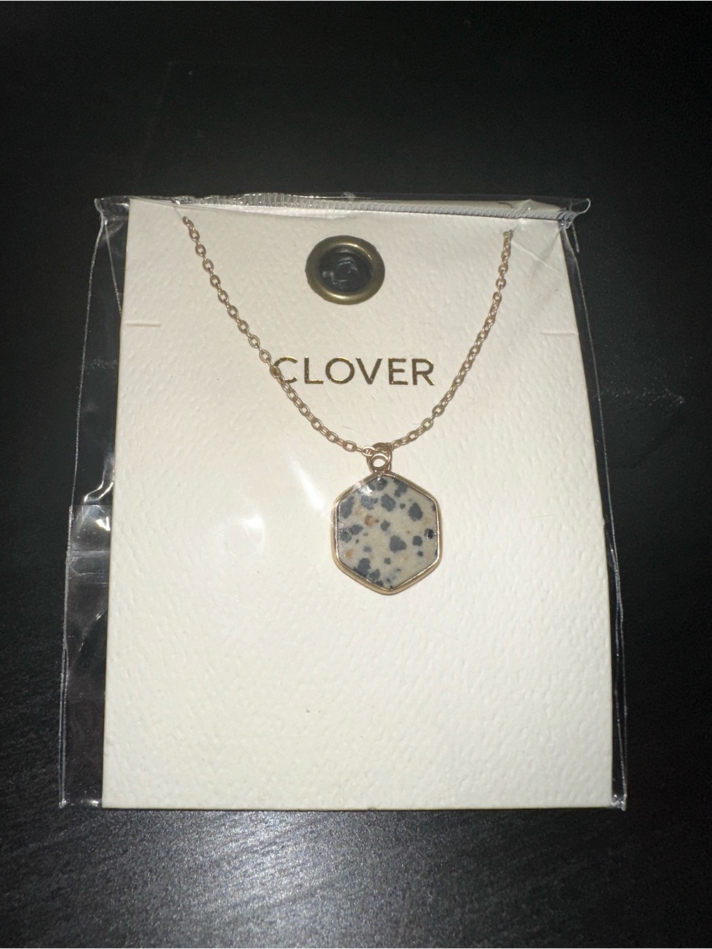 Clover DaintyGold-Tone Dalmatian Jasper Hexagon Pendant Necklace - Black & White